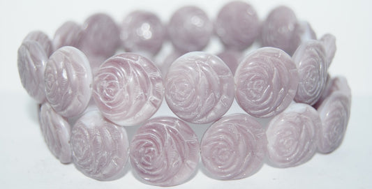 Round Flat Rose Flower Pressed Glass Beads, 7224 (7224), Glass, Czech Republic