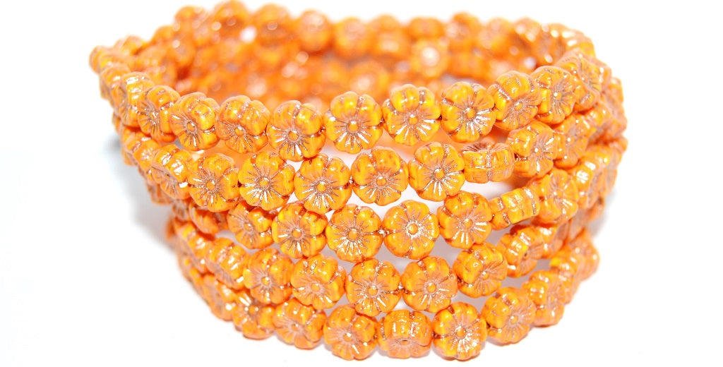 Hawaii Flower Pressed Glass Beads, (Mixglass Orange 54200), Glass, Czech Republic