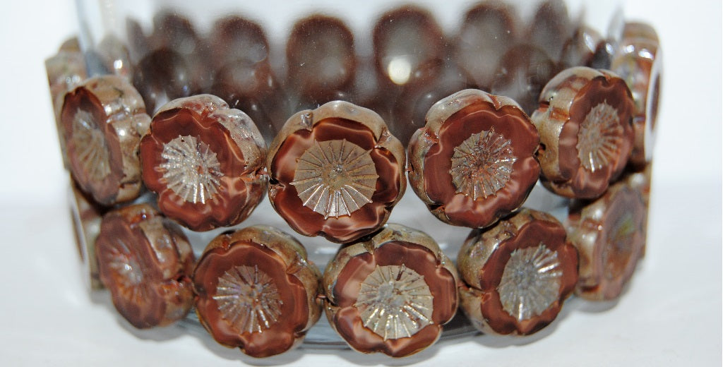 Table Cut Round Beads Hawaii Flowers, (17602 43400), Glass, Czech Republic