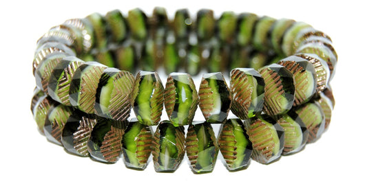 Faceted Cathedral Fire Polished Glass Beads, Olive Green Luster Red Full Coated (6508 14495), Glass, Czech Republic