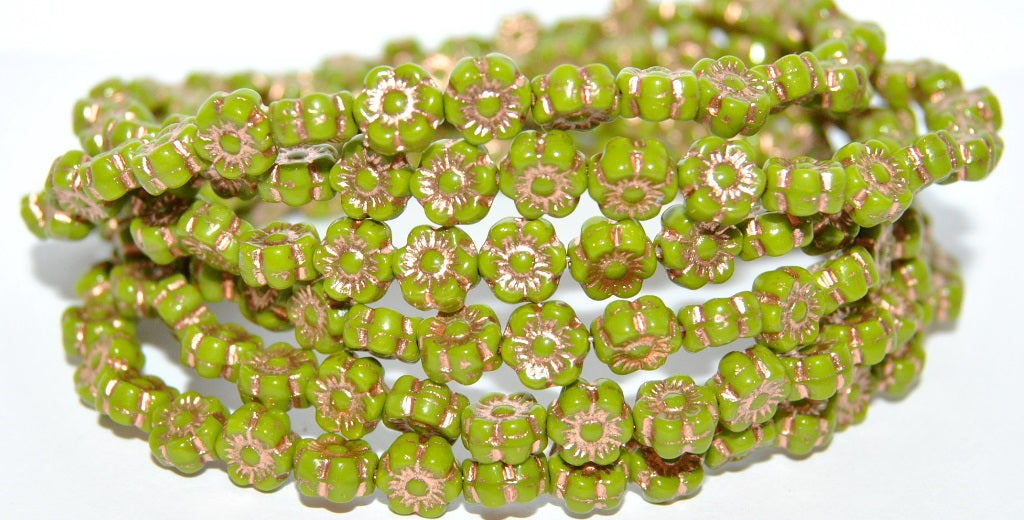 Hawaii Flower Pressed Glass Beads, Opaque Green 54200 (53400 54200), Glass, Czech Republic