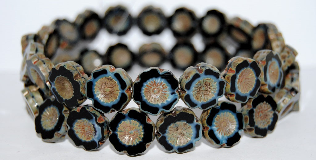 Table Cut Round Beads Hawaii Flowers, (17019B 43400), Glass, Czech Republic