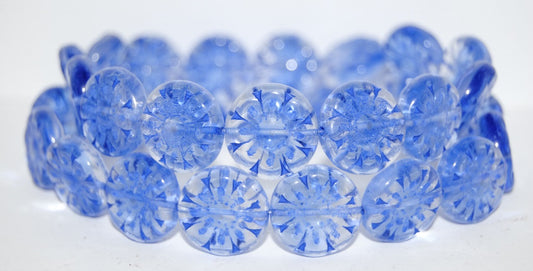 Flat Round With Flower Pressed Glass Beads, (37008 33202), Glass, Czech Republic