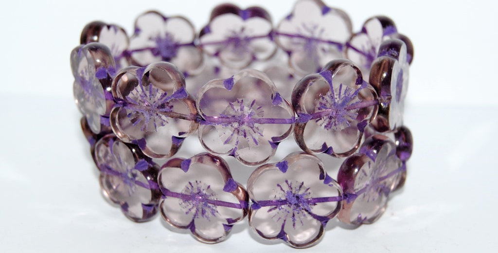 Table Cut Flower Beads Hibiscus, 21 Transparent Light Amethyst 46420 (21 20020 46420), Glass, Czech Republic