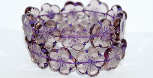 Table Cut Flower Beads Hibiscus, 21 Transparent Light Amethyst 46420 (21 20020 46420), Glass, Czech Republic