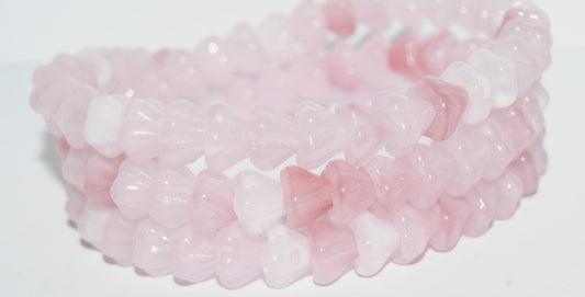 Bell Flower Pressed Glass Beads, Mixed Colors Pink Opal (Mix Pink Opal), Glass, Czech Republic