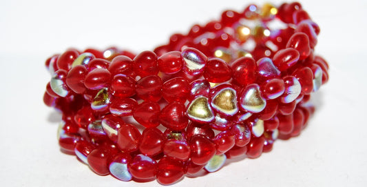 Heart Pressed Glass Beads, Ruby Red Ab (90080 Ab), Glass, Czech Republic