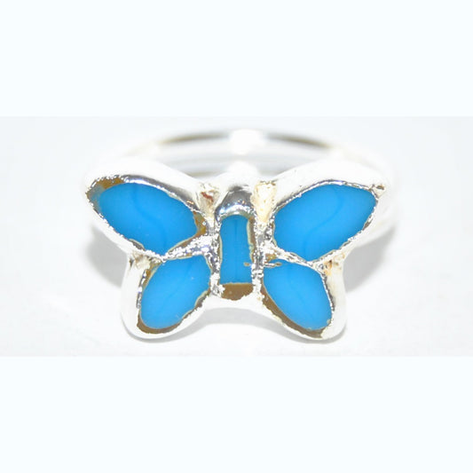 Adjustable Ring with Polished Czech Glass Bead, Butterfly 20 x 12 mm (G-22-G)