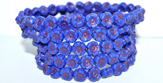 Hawaii Flower Pressed Glass Beads, Rich Blue 43806 (33060 43806), Glass, Czech Republic