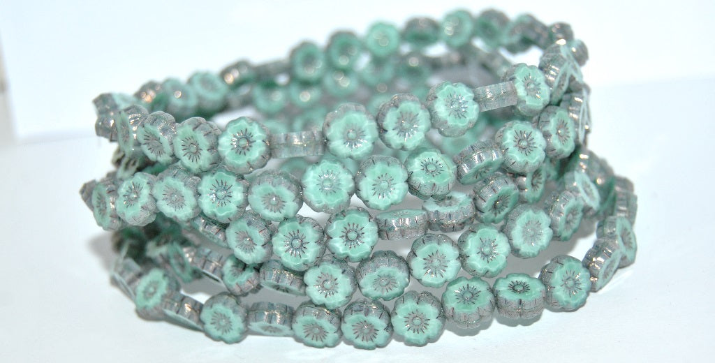 Table Cut Round Beads Hawaii Flowers, 56210 Bronze (56210 14415), Glass, Czech Republic