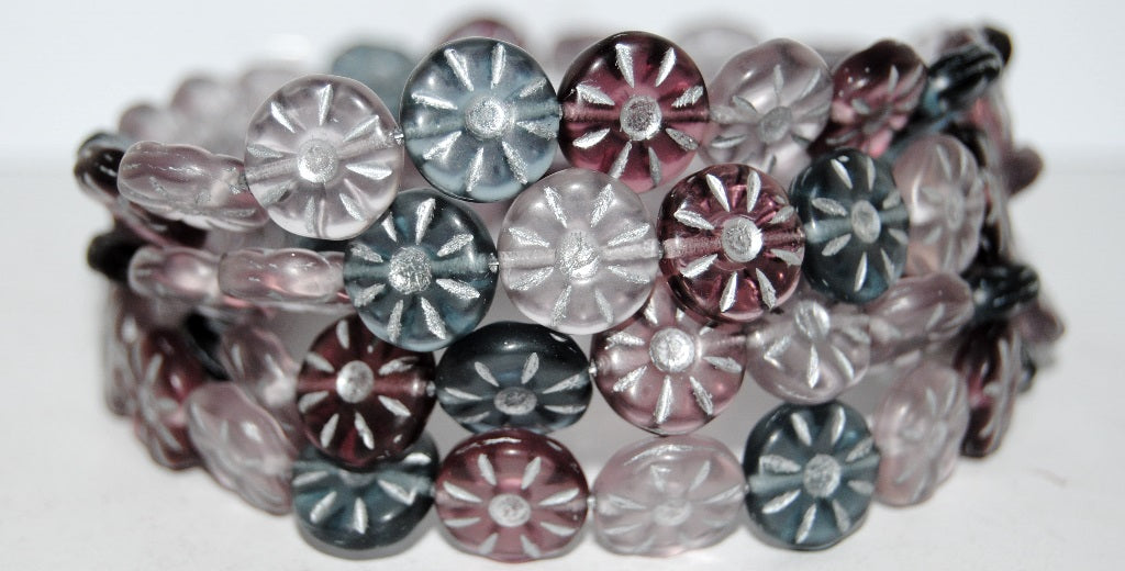 Flower Pressed Glass Beads, Mixed Colors Purple 54201M (Mix Purple 54201M), Glass, Czech Republic