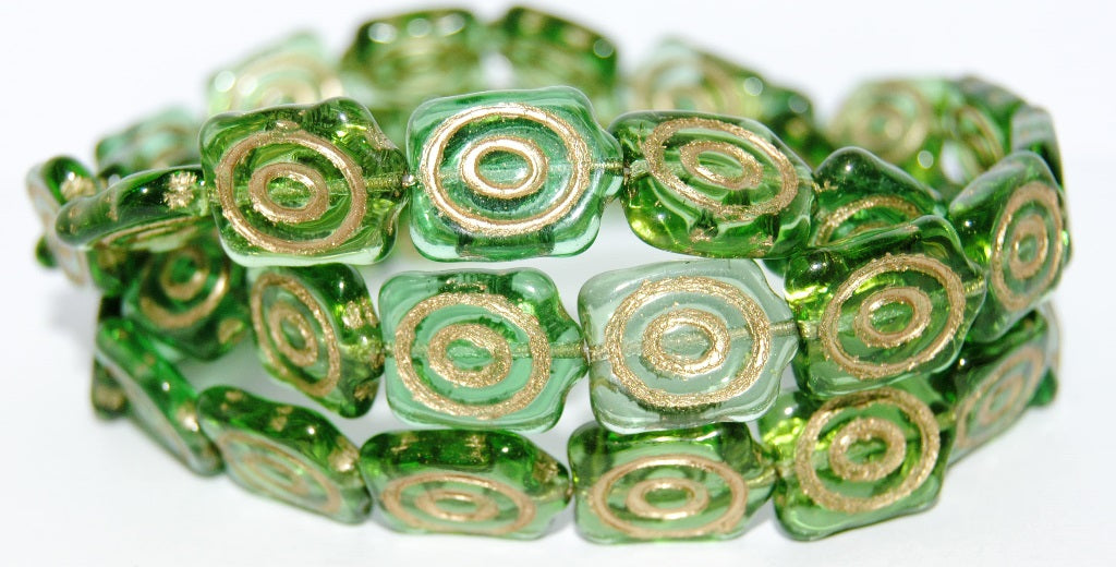 Spiral Turtle Pressed Glass Beads, Transparent Green 54202 (50500 54202), Glass, Czech Republic