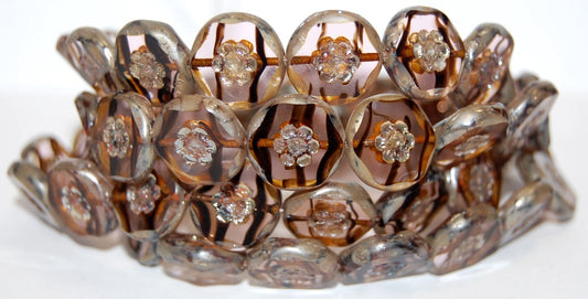 Table Cut Round Beads With Flower, (78126 43400), Glass, Czech Republic