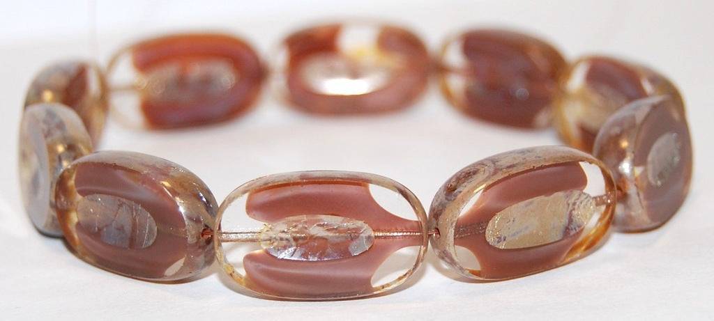 Table Cut Rounded Rectangle Oval Beads With Oval, (16610 43400), Glass, Czech Republic