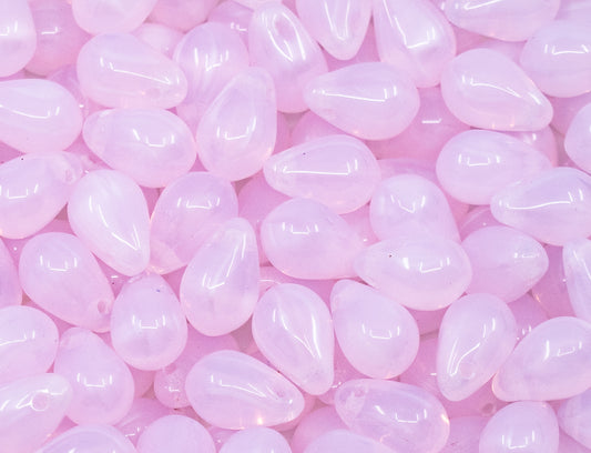 Teardrop Czech Glass Beads, Opal Gentle Pink