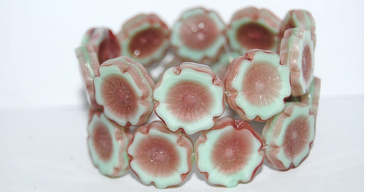 Table Cut Round Beads Hawaii Flowers, 57713 (57713), Glass, Czech Republic