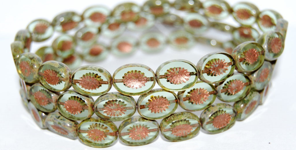 Table Cut Oval Beads Kiwi, Transparent Green Stain Strong 55307 (50500 86805 55307), Glass, Czech Republic