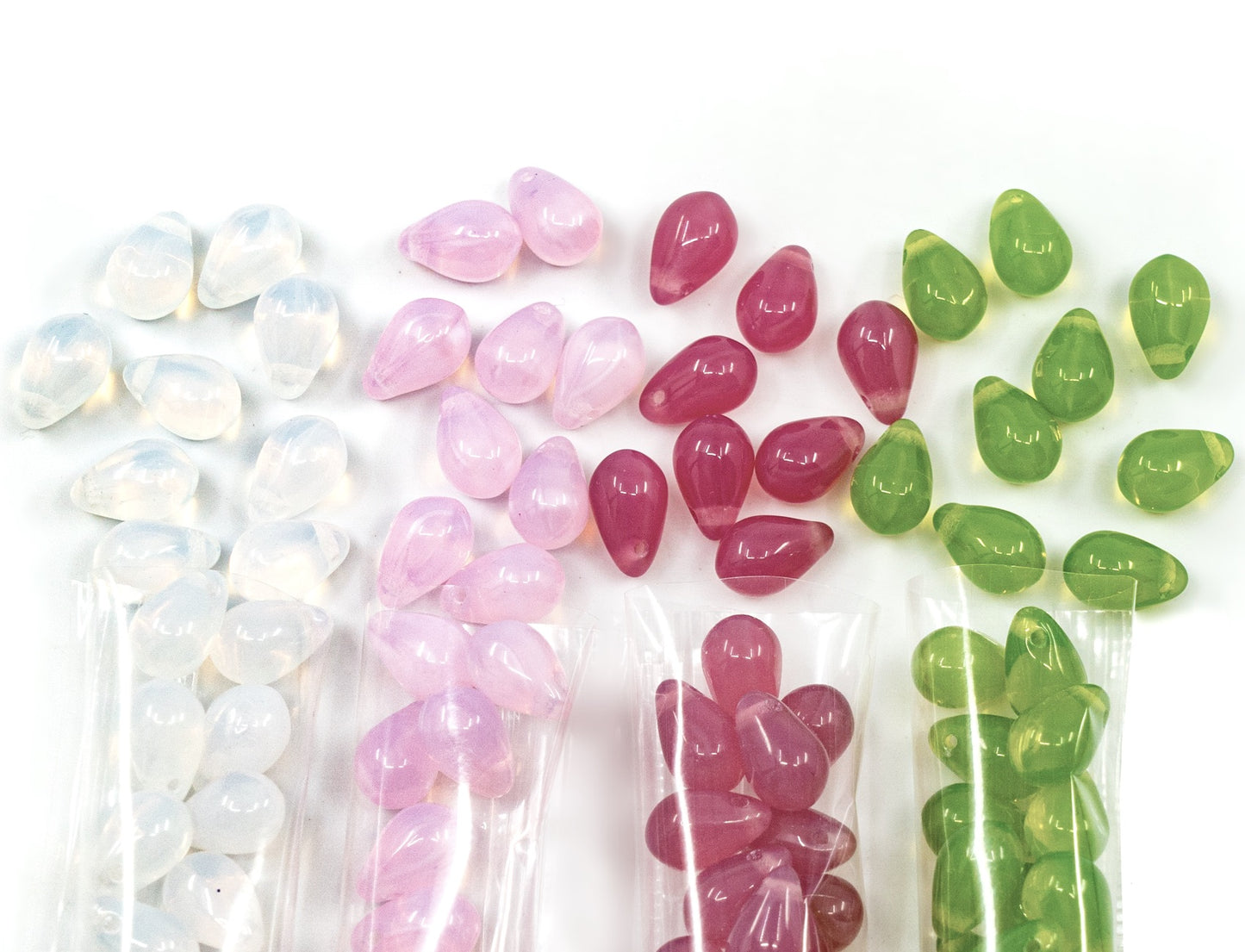 120 多个 6x9 毫米吊坠珠子套件 - 用于珠宝制作的泪珠玻璃珠套装，有 4 种蛋白石颜色：白色、粉色、深粉色、草绿色