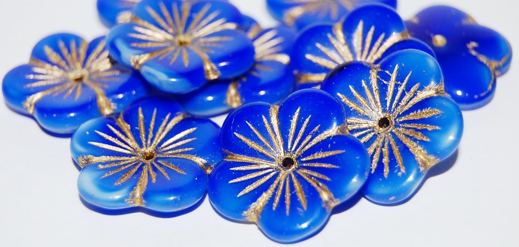 5 Petal Flower Pressed Glass Beads, (37005 54202), Glass, Czech Republic