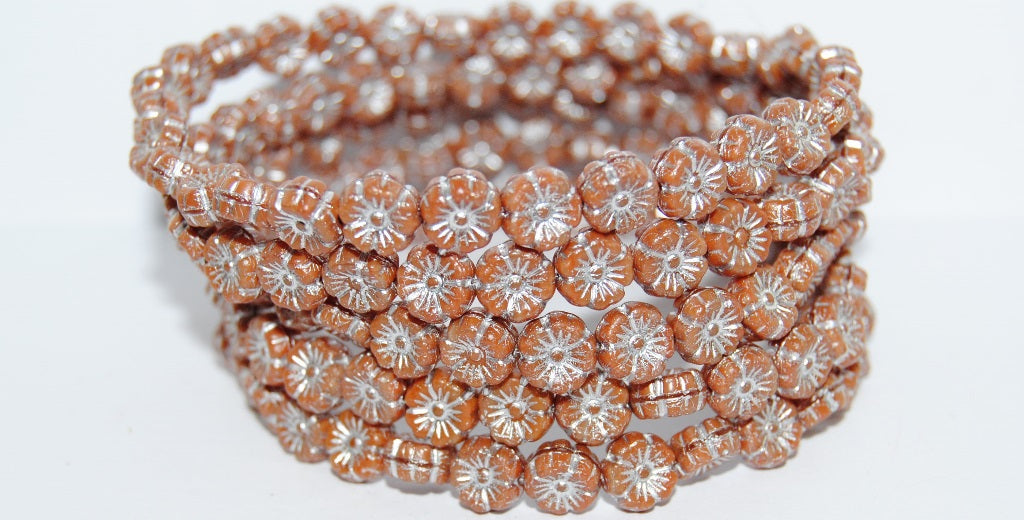 Hawaii Flower Pressed Glass Beads, Opaque Brown 54201 (13610 54201), Glass, Czech Republic