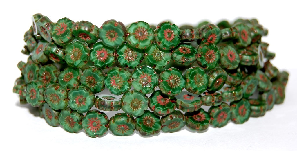 Table Cut Round Beads Hawaii Flowers, 56100 Travertin (56100 86800), Glass, Czech Republic