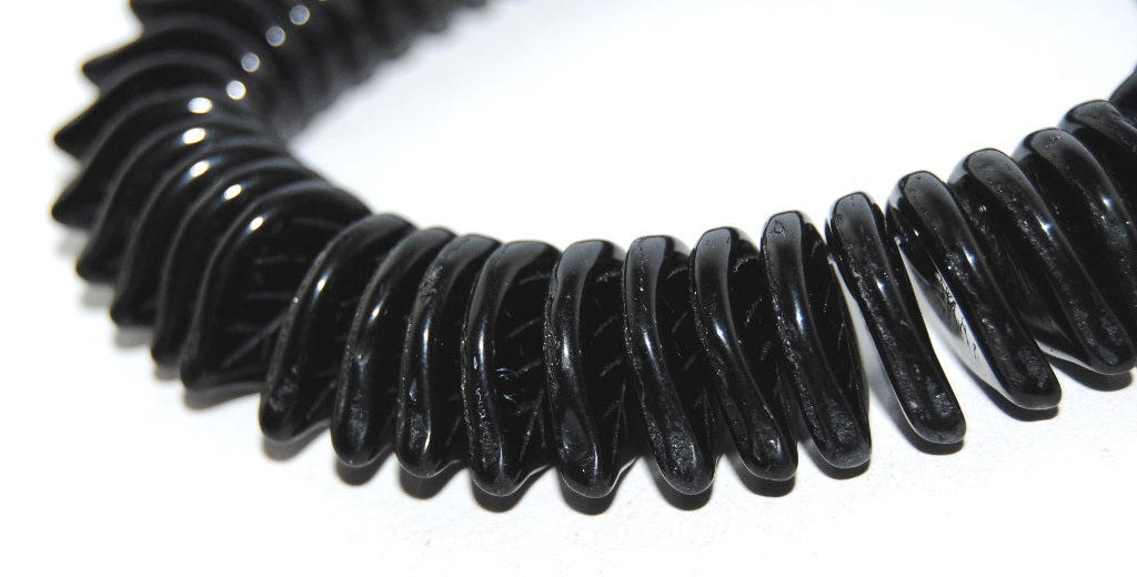 Leaf Pressed Glass Beads, Black (23980), Glass, Czech Republic