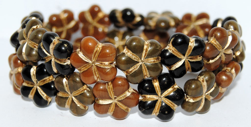 5-Petal Flower Pressed Glass Beads, Brown Mixed Colors 54202 (Brown Mix 54202), Glass, Czech Republic