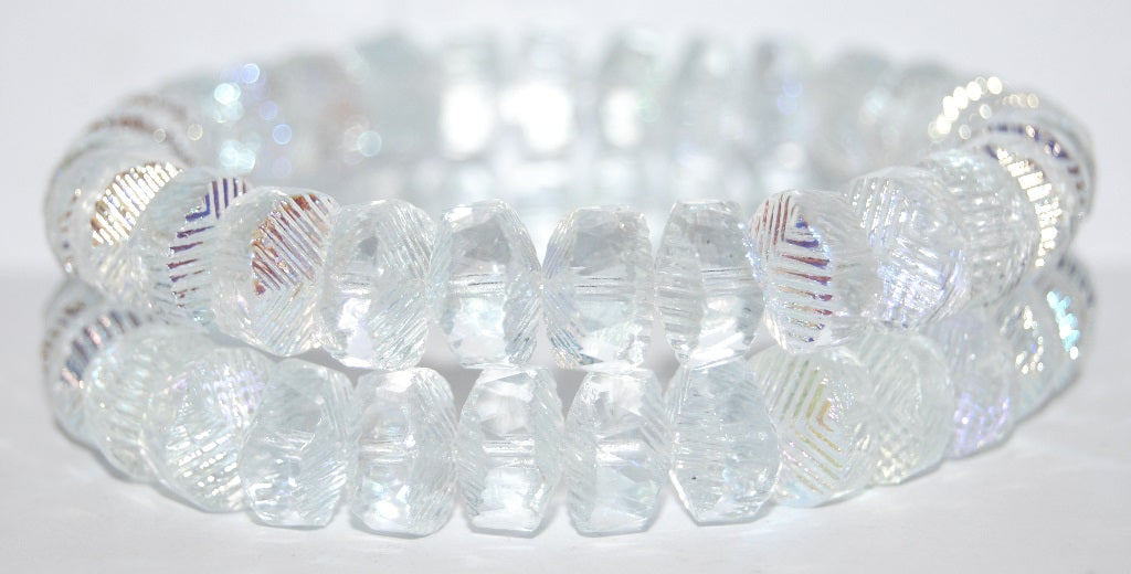 Faceted Cathedral Fire Polished Glass Beads, Transparent Blue Ab (30010 Ab), Glass, Czech Republic