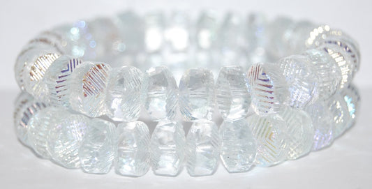Faceted Cathedral Fire Polished Glass Beads, Transparent Blue Ab (30010 Ab), Glass, Czech Republic