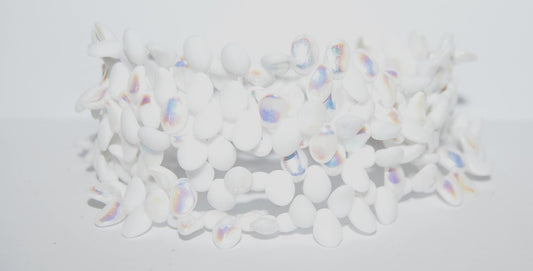 Leaf Tongue Pressed Glass Beads, Chalk White Ab (3000 Ab), Glass, Czech Republic