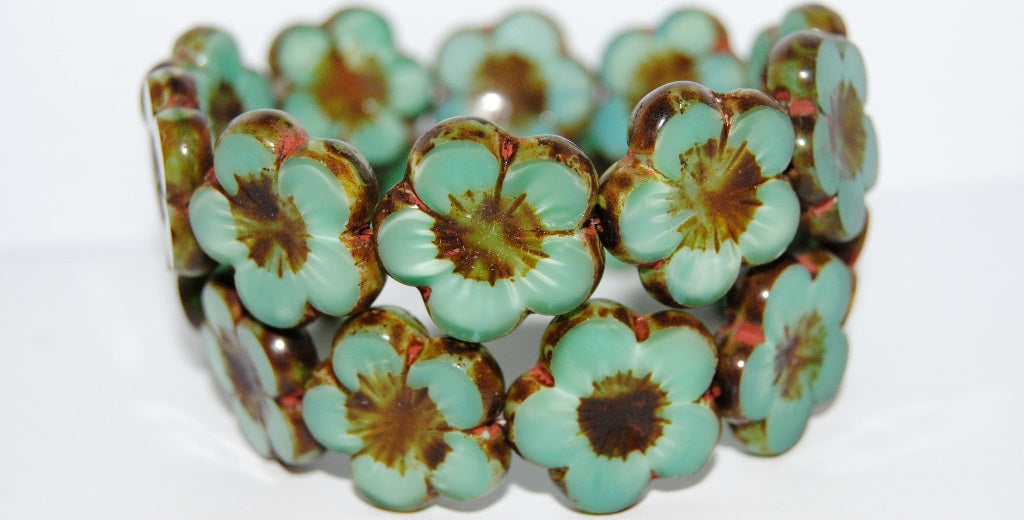 Table Cut Flower Beads Hibiscus, 21 Opal Aqua Travertin (21 61310 86800), Glass, Czech Republic
