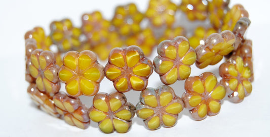 Table Cut Flower Beads, Opal Yellow 43400 (81210 43400), Glass, Czech Republic