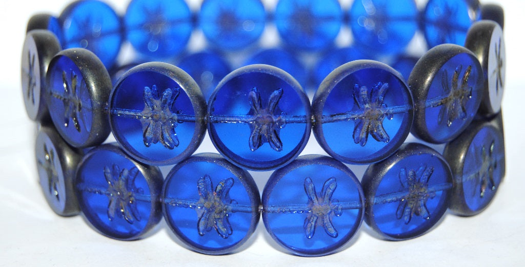 Table Cut Round Beads With Dragonfly, Transparent Blue 14495M (30060 14495M), Glass, Czech Republic