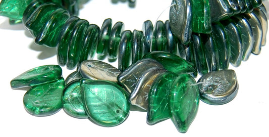Leaf Pressed Glass Beads, Transparent Green Vitr (50130 Vitr), Glass, Czech Republic
