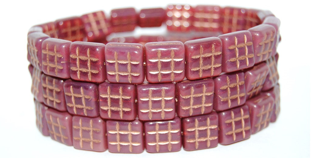 Square With 9 Squares Pressed Glass Beads, (71010B 54200), Glass, Czech Republic