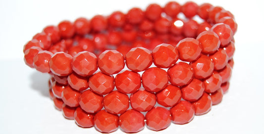 Fire Polished Round Faceted Beads, Opaque Red (93210), Glass, Czech Republic