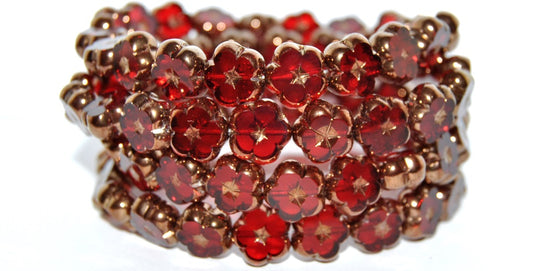 Table Cut Flower Beads, Transparent Red Bronze (90090 14415), Glass, Czech Republic