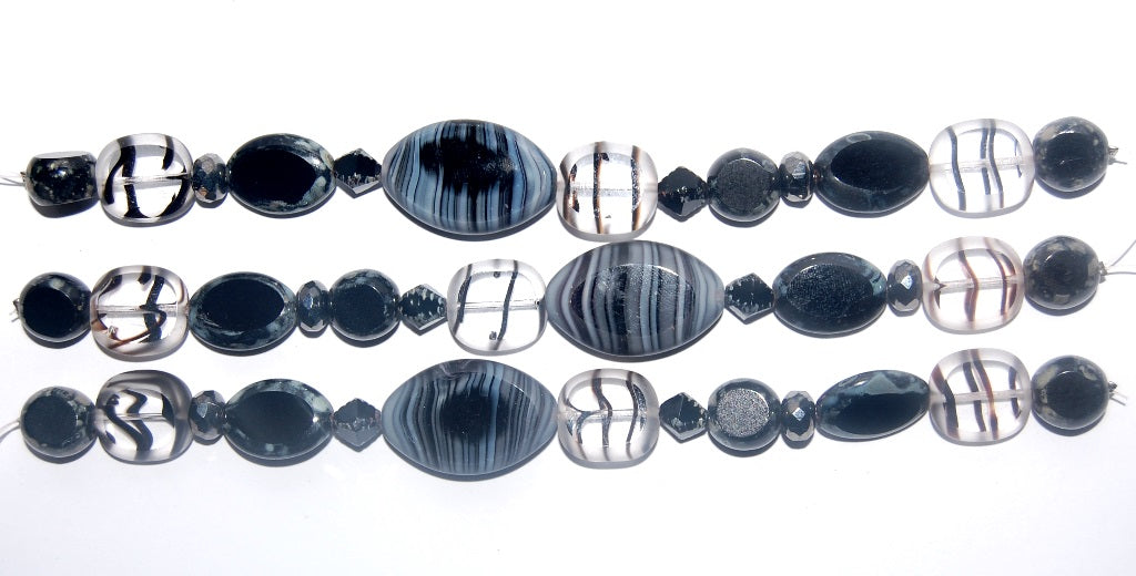 Mix Of Czech Glass Beads Strung Black, Black ( Black), Glass, Czech Republic