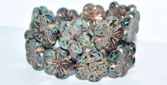 Round Flower Hibiskus Pressed Glass Beads, Transparent Amethyst 43400 54200 (20080 43400 54200), Glass, Czech Republic