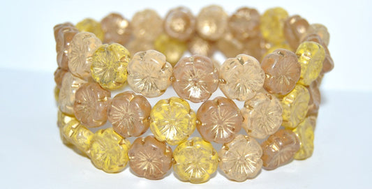 Hawaii Flower Pressed Glass Beads, Lava Glass Yellow Mixed Colors 54202 (Lava Glass Yellow Mix 54202), Glass, Czech Republic