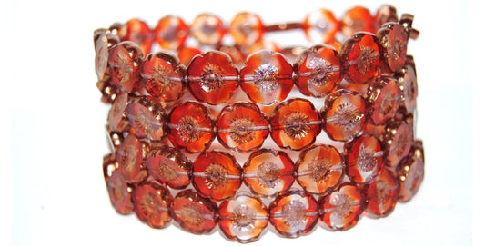 Table Cut Round Beads Hawaii Flowers, 9003008 Bronze (9003008 14415), Glass, Czech Republic