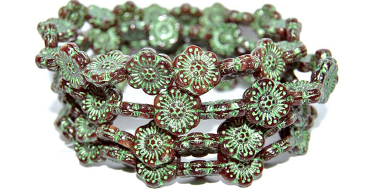 Flower Pressed Glass Beads, Opaque Brown 43813 Metalic (13610 43813 Metalic), Glass, Czech Republic