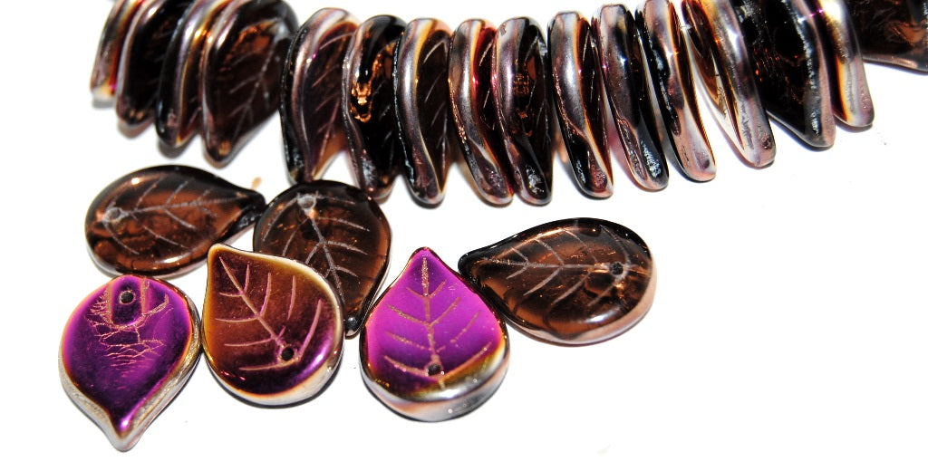 Leaf Pressed Glass Beads, Transparent Brown 29500 (10220 29500), Glass, Czech Republic