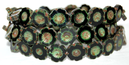 Table Cut Round Beads Hawaii Flowers, 7553 Travertin (7553 86800), Glass, Czech Republic