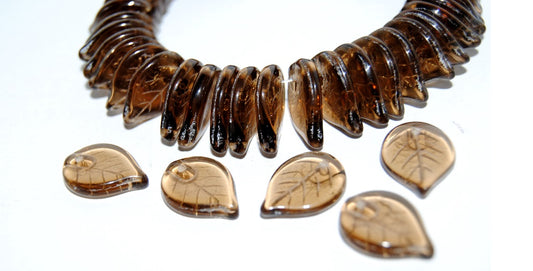 Leaf Pressed Glass Beads, Transparent Brown (10220), Glass, Czech Republic