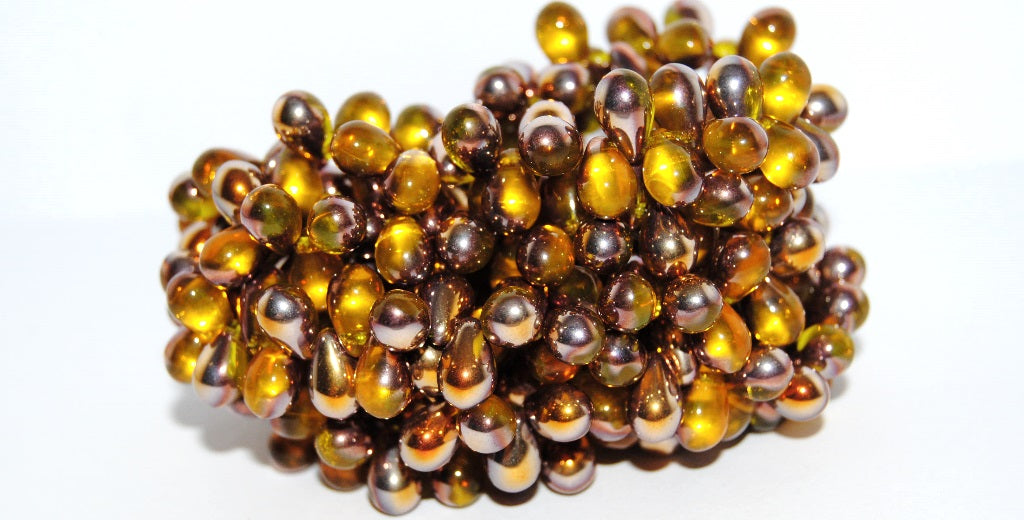 Pear Drop Pressed Glass Beads, Transparent Yellow 27101 (80010 27101), Glass, Czech Republic