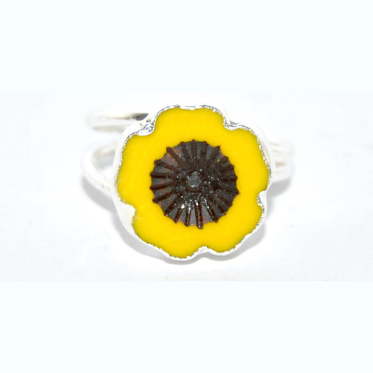 Adjustable Ring with Polished Czech Glass Bead, Hawaiian Flower 14 mm (G-19-CH)