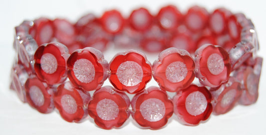 Table Cut Round Beads Hawaii Flowers, 6708 Luster Cream (6708 14401), Glass, Czech Republic