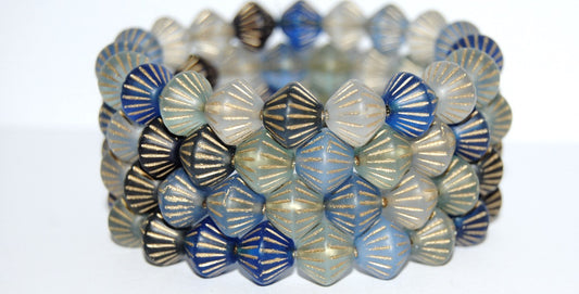 Lantern Bicone Pressed Glass Beads, Blue Mixed Colors 54202M (Blue Mix 54202M), Glass, Czech Republic