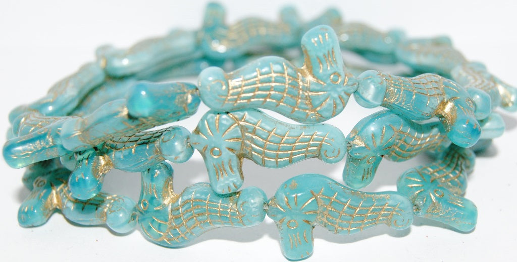 Seahorse Pressed Glass Beads, Mixed Colors Opal Aqua 54202 (Mix Opal Aqua 54202), Glass, Czech Republic